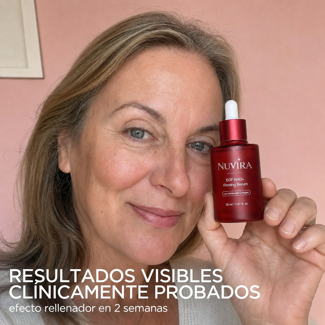 Mujer sosteniendo el sérum Nuvira