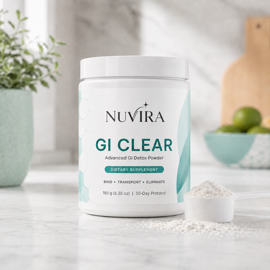Bote de Nuvira GI Clear con cucharada de polvo